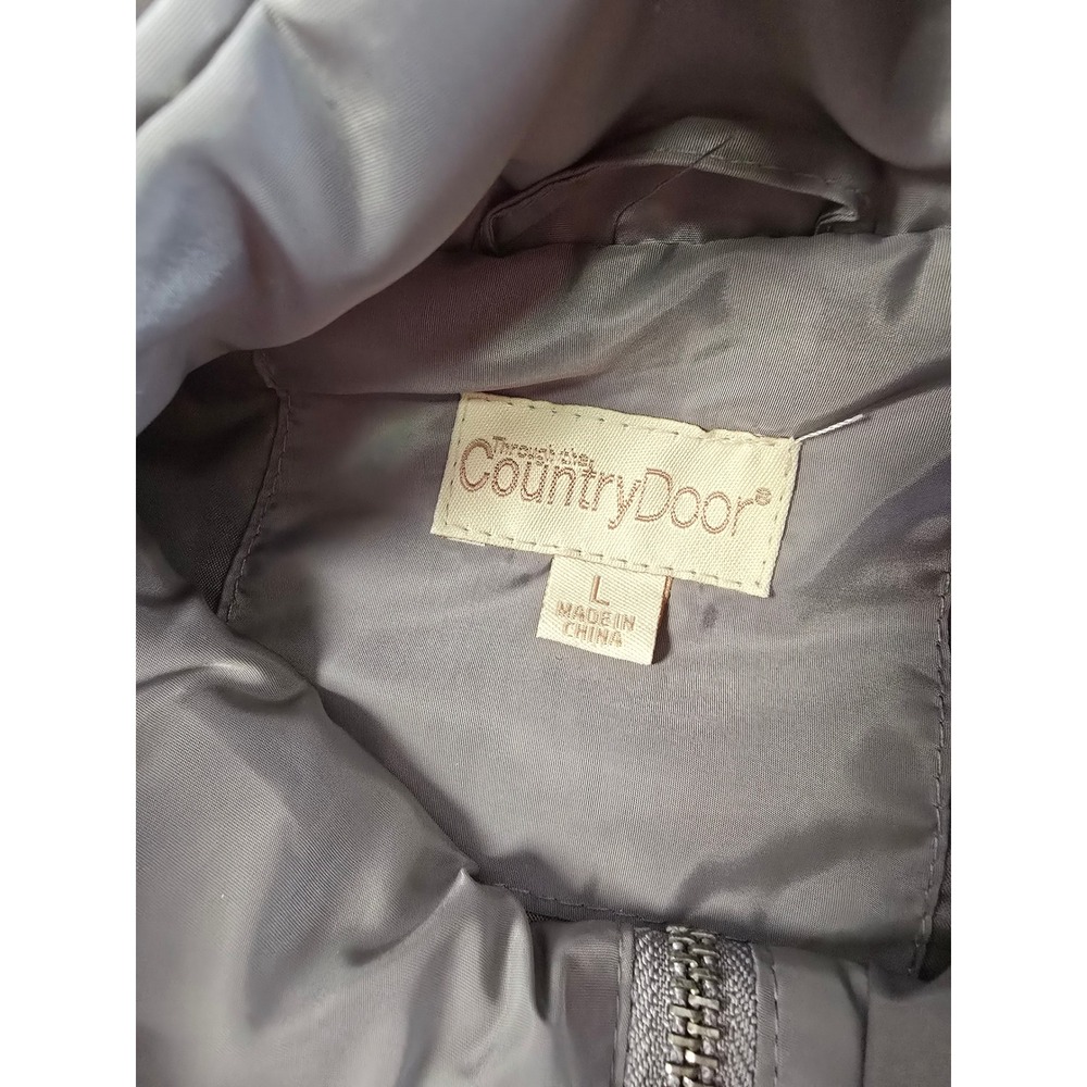 Country Door Women Gray Quilted Vest Cinched Drawstring Waist Full Zip Size L - Picture 2 of 7